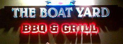 The Boatyard sign from the storefront